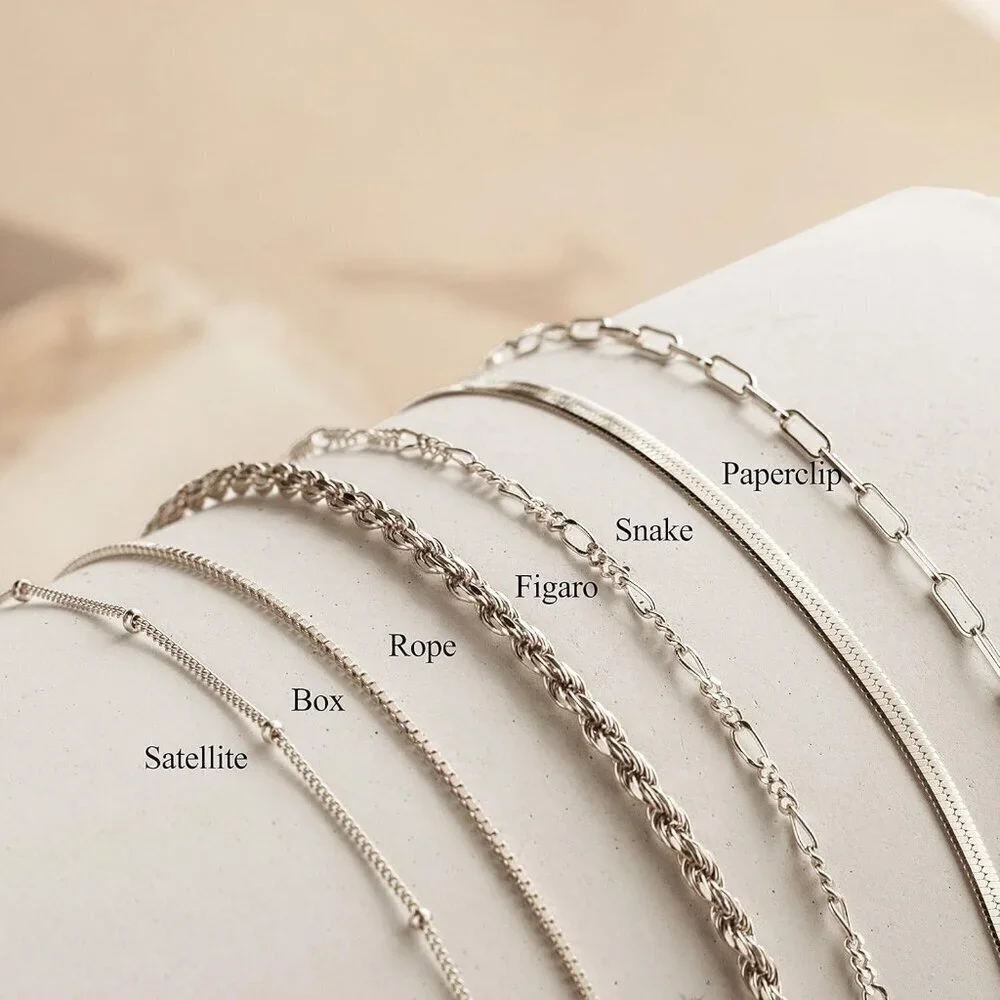 Dainty Silver Plated Bracelets Set for Women - Paperclip, Herringbone